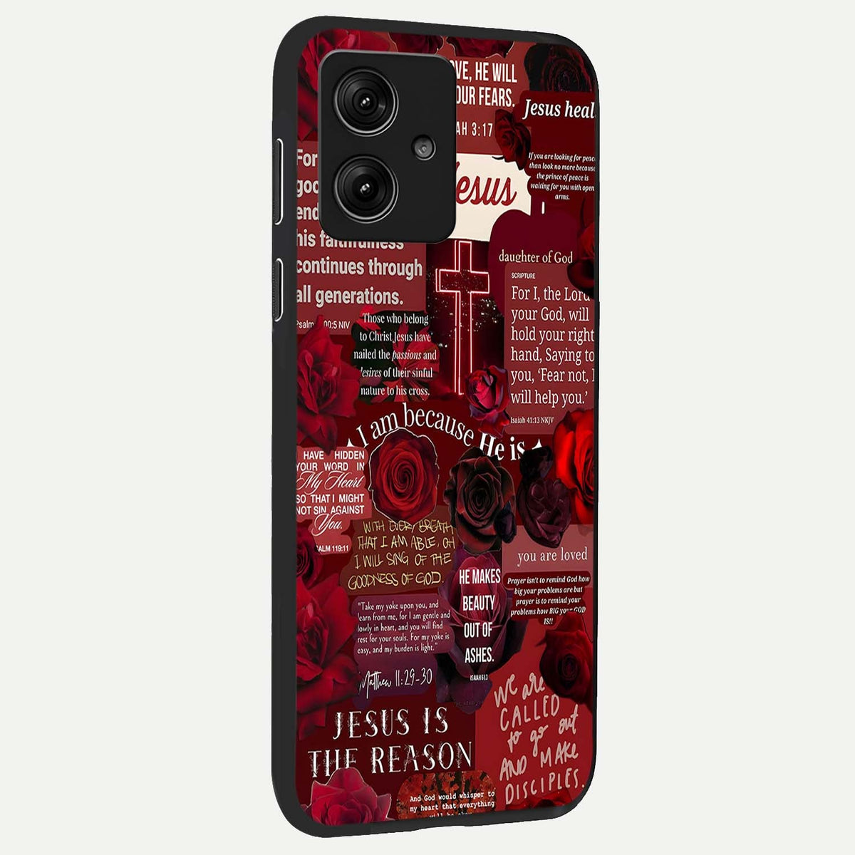 Jesus Love Heals back cover For Moto G54 slim fit glass case with vibrant aesthetic design