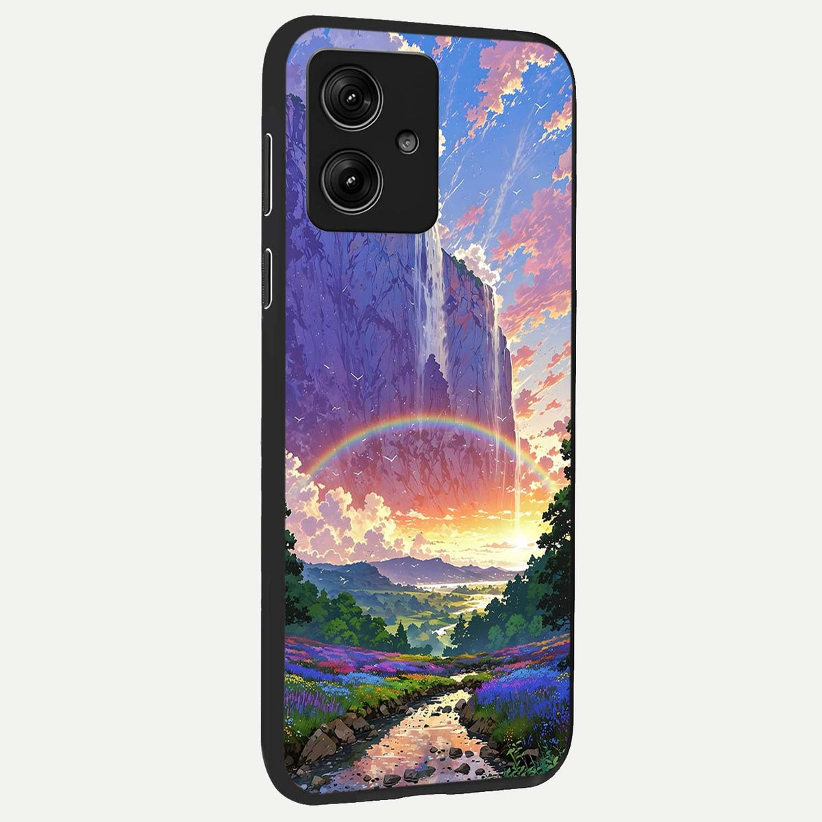 Rainbow Valley Dream back cover For Moto G54 slim fit glass case with vibrant aesthetic design