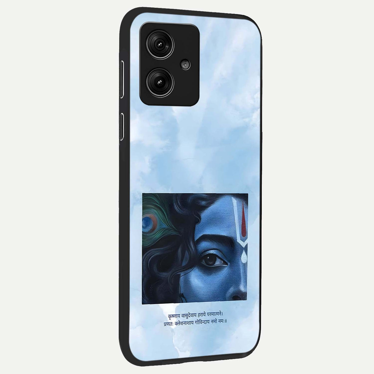 Spiritual Krishna back cover For Moto G54 slim fit glass case with vibrant aesthetic design