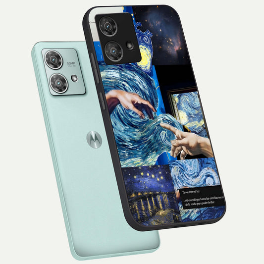 Aesthetic Vando Hands phone case For Moto Edge 40 Neo showing premium glass back cover with detailed artwork