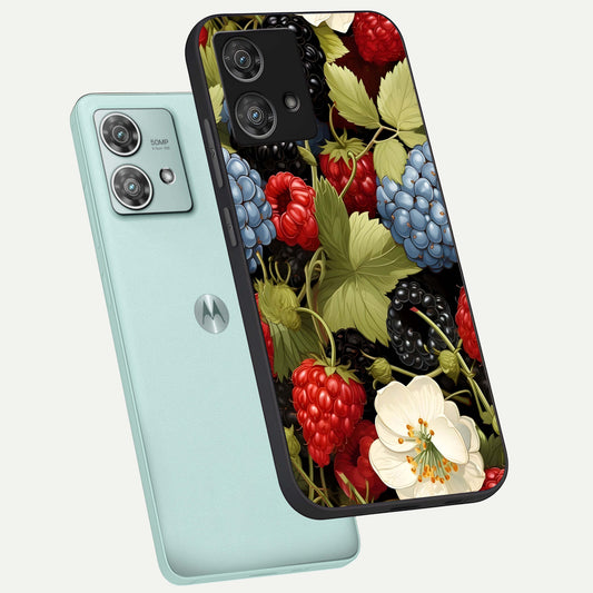 Berry Bloom Charm phone case For Moto Edge 40 Neo showing premium glass back cover with detailed artwork
