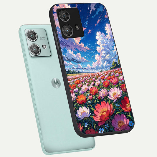 Blossom Sky Field phone case For Moto Edge 40 Neo showing premium glass back cover with detailed artwork