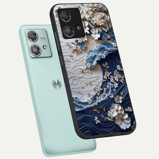 Blossom Wave Art phone case For Moto Edge 40 Neo showing premium glass back cover with detailed artwork