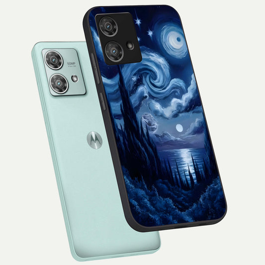 Celestial Dream Van Gogh phone case For Moto Edge 40 Neo showing premium glass back cover with detailed artwork
