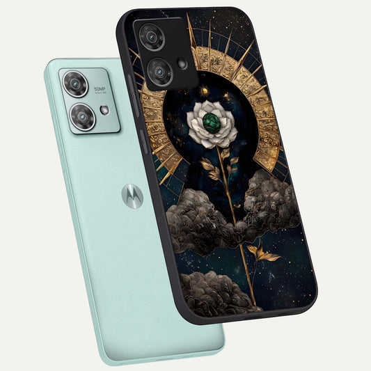 Celestial Lotus Morang phone case For Moto Edge 40 Neo showing premium glass back cover with detailed artwork