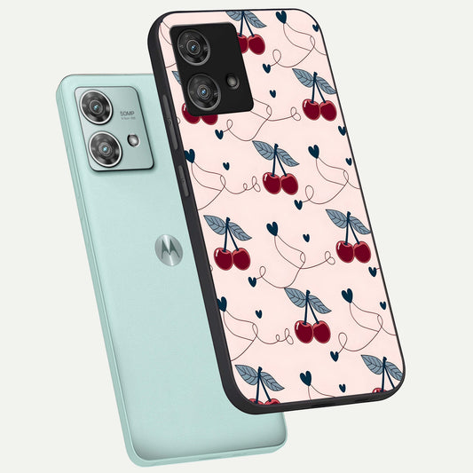 Cherry Heart Line phone case For Moto Edge 40 Neo showing premium glass back cover with detailed artwork