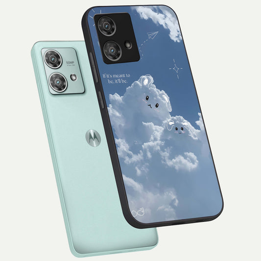 Cloud Bunny Dreams phone case For Moto Edge 40 Neo showing premium glass back cover with detailed artwork