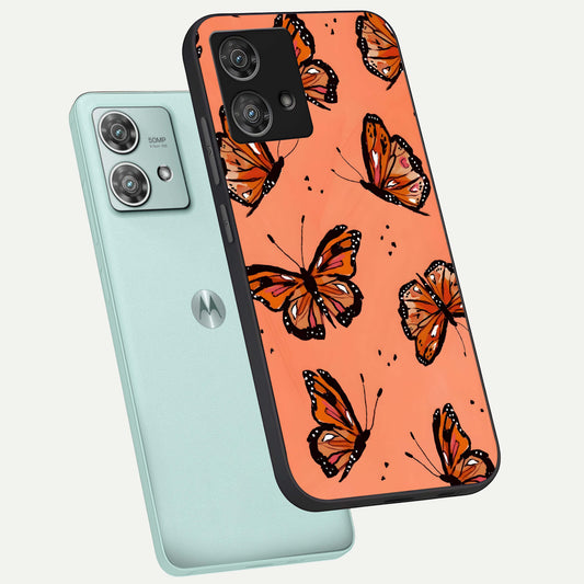Coral Wing Butterfly phone case For Moto Edge 40 Neo showing premium glass back cover with detailed artwork