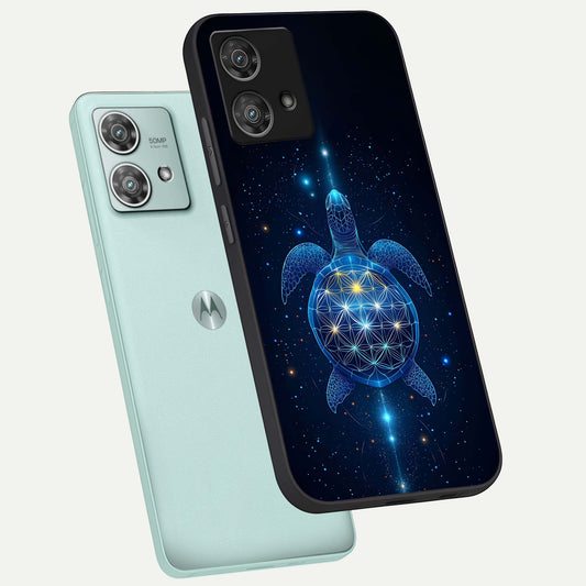 Crimson Blue Turtle phone case For Moto Edge 40 Neo showing premium glass back cover with detailed artwork
