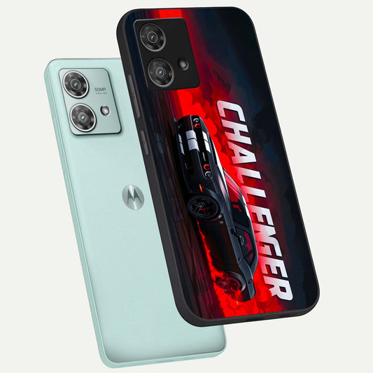 Crimson Challenger Fury phone case For Moto Edge 40 Neo showing premium glass back cover with detailed artwork