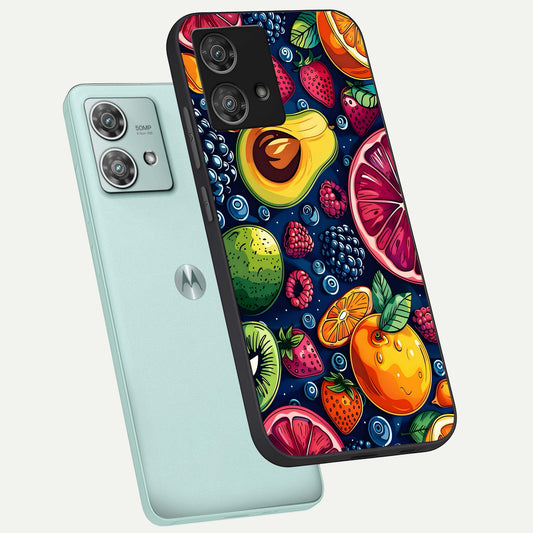 Cute Fruits Art phone case For Moto Edge 40 Neo showing premium glass back cover with detailed artwork