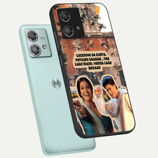 Desi Retro Vibes phone case For Moto Edge 40 Neo showing premium glass back cover with detailed artwork