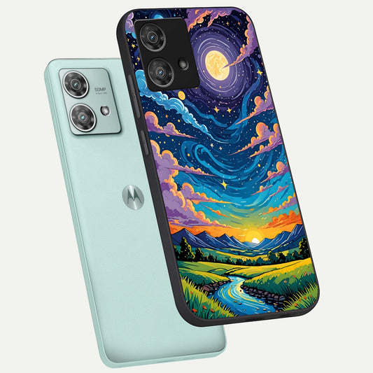 Dreamy Night Landscape phone case For Moto Edge 40 Neo showing premium glass back cover with detailed artwork