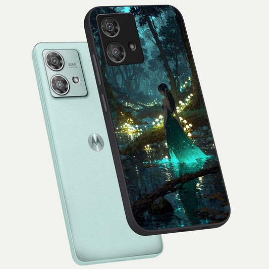 Enchanted Forest Glow phone case For Moto Edge 40 Neo showing premium glass back cover with detailed artwork