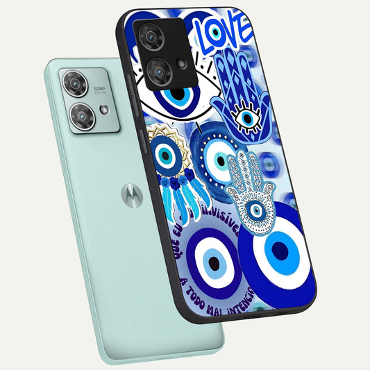 Evil Eyes Dream phone case For Moto Edge 40 Neo showing premium glass back cover with detailed artwork