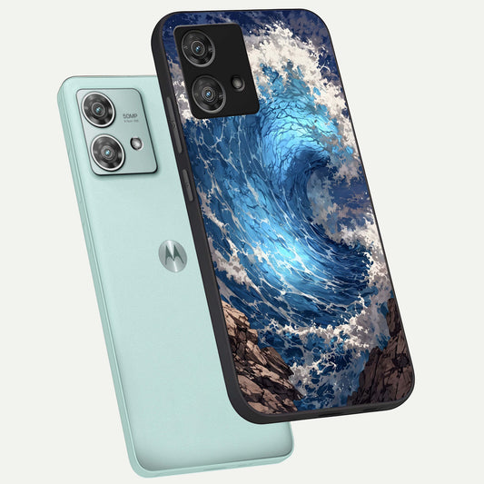 Giant Ocean Wave phone case For Moto Edge 40 Neo showing premium glass back cover with detailed artwork