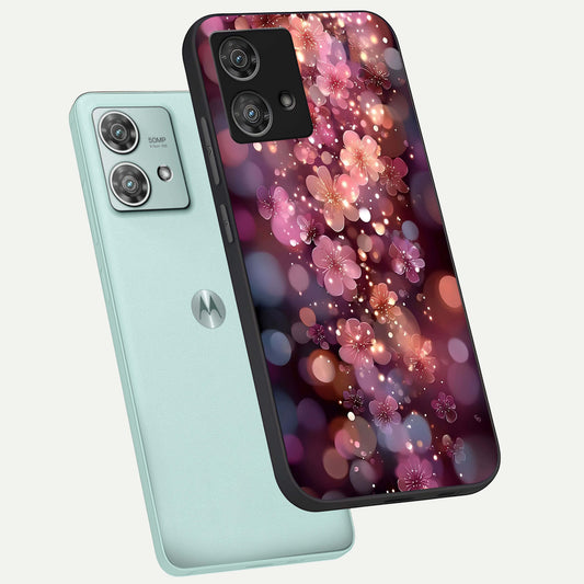 Glowing Petal Bliss phone case For Moto Edge 40 Neo showing premium glass back cover with detailed artwork