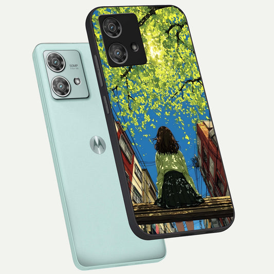 Golden Leaves Glow phone case For Moto Edge 40 Neo showing premium glass back cover with detailed artwork