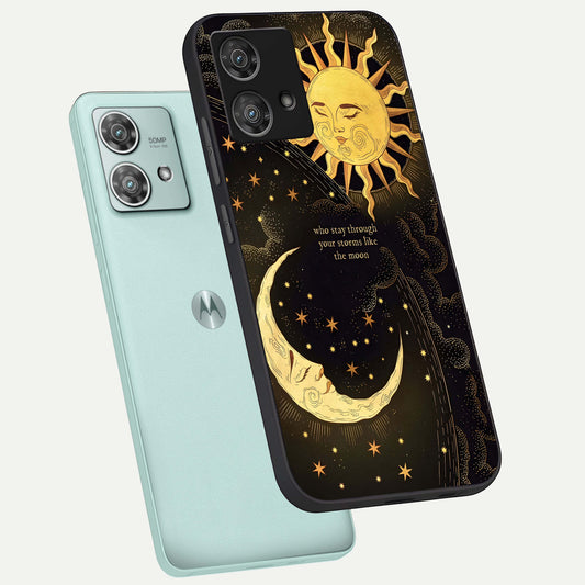 Golden Lunar Love phone case For Moto Edge 40 Neo showing premium glass back cover with detailed artwork