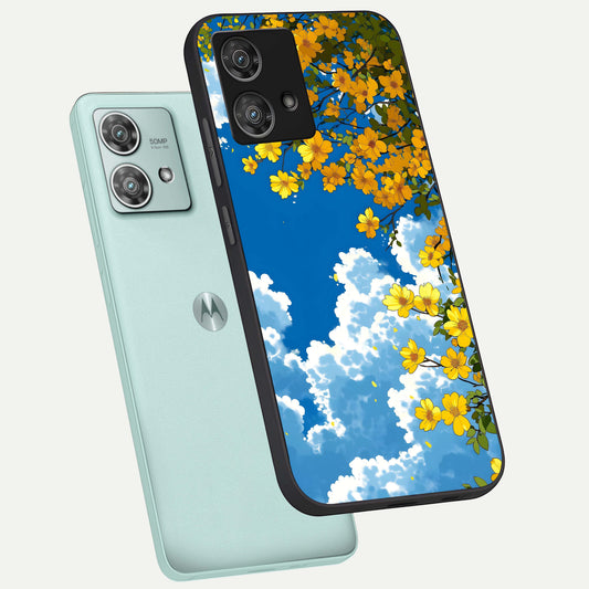 Golden Petal Sky phone case For Moto Edge 40 Neo showing premium glass back cover with detailed artwork