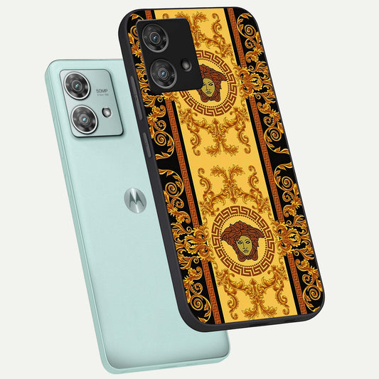 Golden Royal Heritage phone case For Moto Edge 40 Neo showing premium glass back cover with detailed artwork