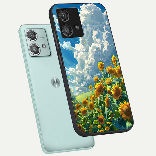 Golden Sun Glory phone case For Moto Edge 40 Neo showing premium glass back cover with detailed artwork