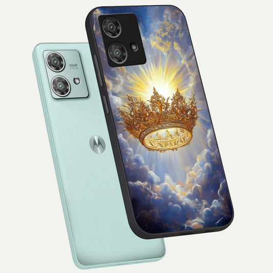 Heavenly Crown Light phone case For Moto Edge 40 Neo showing premium glass back cover with detailed artwork