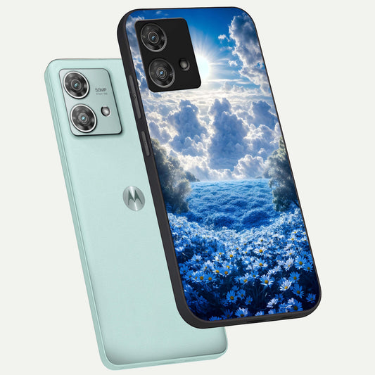 Heavenly Daisy Horizon phone case For Moto Edge 40 Neo showing premium glass back cover with detailed artwork