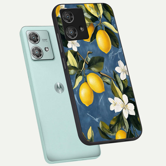 Lemon Dream Garden phone case For Moto Edge 40 Neo showing premium glass back cover with detailed artwork