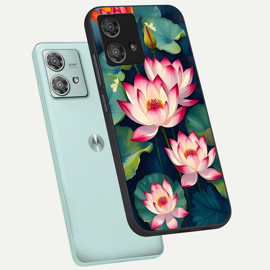 Lotus Dream Serenity phone case For Moto Edge 40 Neo showing premium glass back cover with detailed artwork