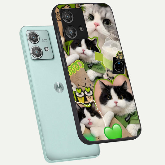 Matcha Cats Mood phone case For Moto Edge 40 Neo showing premium glass back cover with detailed artwork