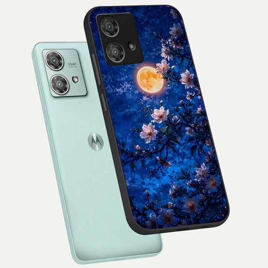 Moonlit Blossoms Night phone case For Moto Edge 40 Neo showing premium glass back cover with detailed artwork
