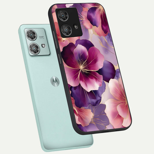 Pink And White Marble phone case For Moto Edge 40 Neo showing premium glass back cover with detailed artwork