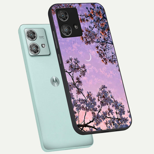 Purple Serenity Moon phone case For Moto Edge 40 Neo showing premium glass back cover with detailed artwork