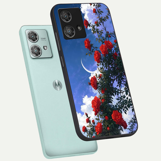 Rose Drift Flowers phone case For Moto Edge 40 Neo showing premium glass back cover with detailed artwork