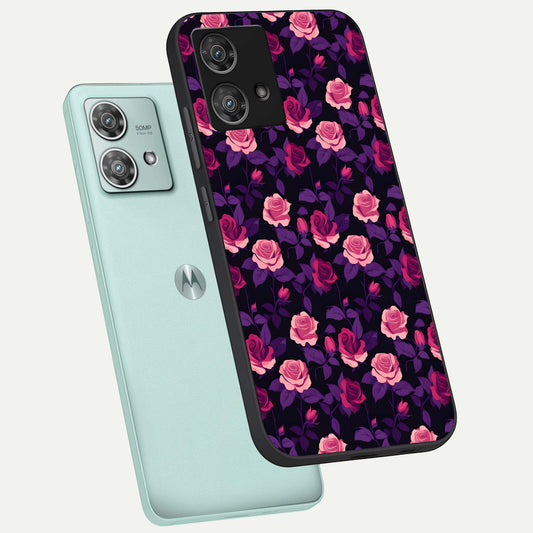 Rose Garden Twilight phone case For Moto Edge 40 Neo showing premium glass back cover with detailed artwork