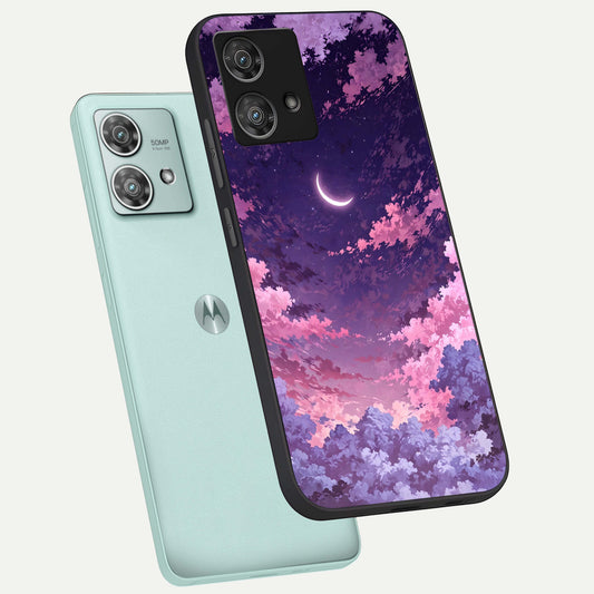 Sky Drift Clouds phone case For Moto Edge 40 Neo showing premium glass back cover with detailed artwork