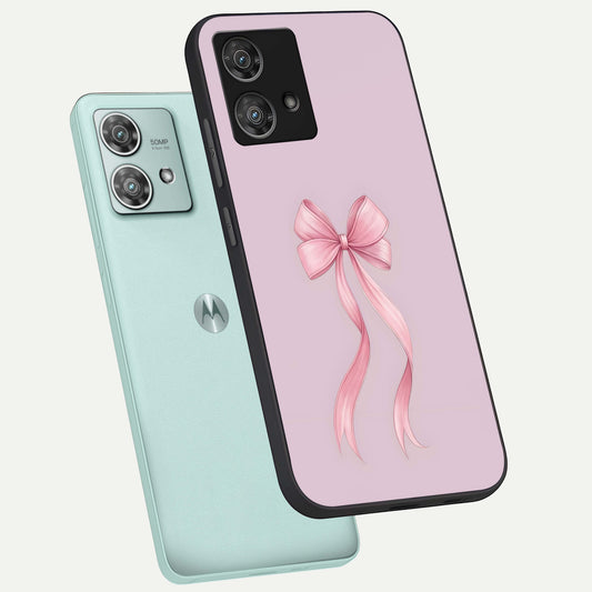 Soft Blush Bow phone case For Moto Edge 40 Neo showing premium glass back cover with detailed artwork