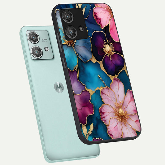 Sparkle Floral phone case For Moto Edge 40 Neo showing premium glass back cover with detailed artwork