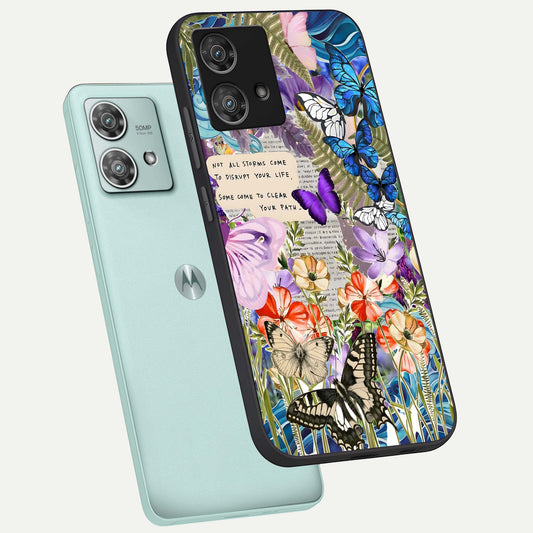 Storm Path Bloom phone case For Moto Edge 40 Neo showing premium glass back cover with detailed artwork