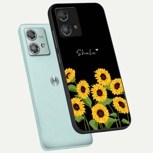 Sunflower Sky Bloom phone case For Moto Edge 40 Neo showing premium glass back cover with detailed artwork