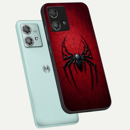 Superhero Web Emblem phone case For Moto Edge 40 Neo showing premium glass back cover with detailed artwork