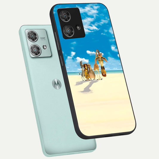 Tropical Fun Squad phone case For Moto Edge 40 Neo showing premium glass back cover with detailed artwork