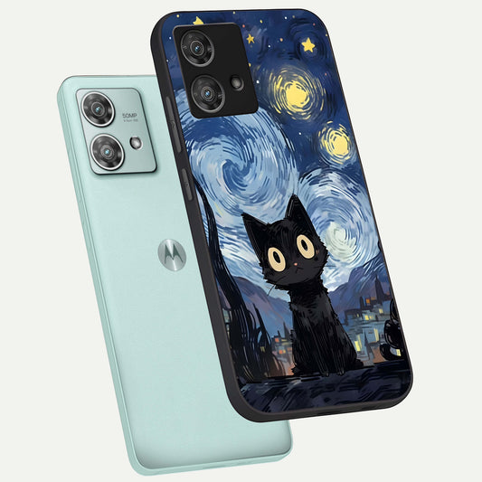 Van Gogh Cat phone case For Moto Edge 40 Neo showing premium glass back cover with detailed artwork