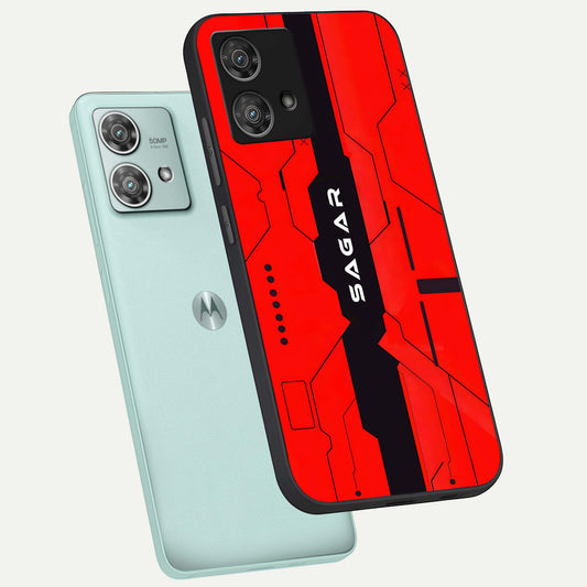 Voltage Rise CYBERPUNK Custom Name phone case For Moto Edge 40 Neo showing premium custom name glass back cover