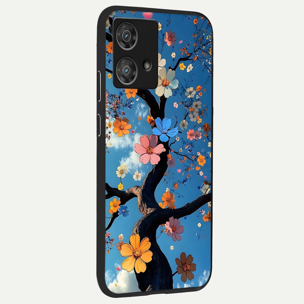 Blossom Dream Sky back cover For Moto Edge 40 Neo slim fit glass case with vibrant aesthetic design