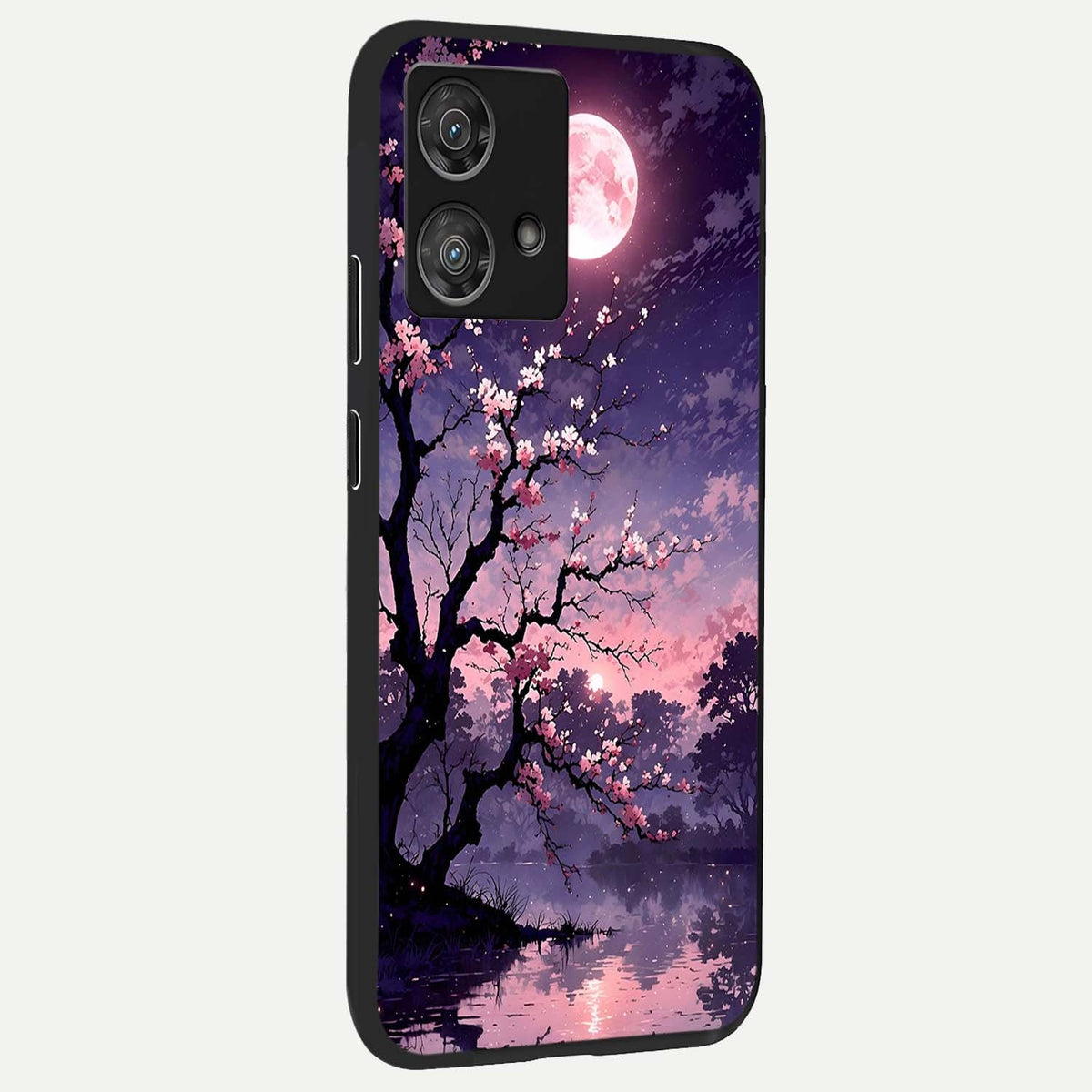 Blossom Pink Moon back cover For Moto Edge 40 Neo slim fit glass case with vibrant aesthetic design