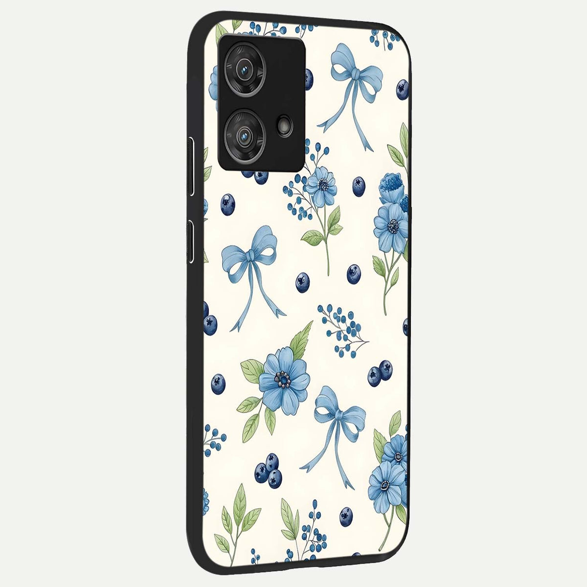 Blue Flower And Bow back cover For Moto Edge 40 Neo slim fit glass case with vibrant aesthetic design