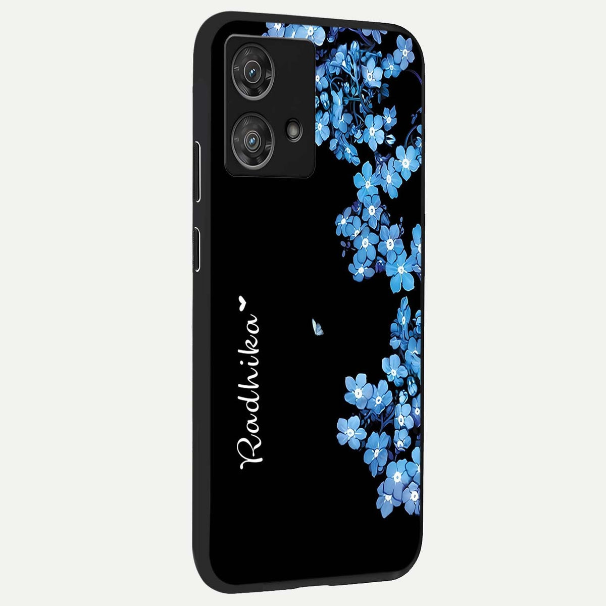 Blue Petal Dream Custom Name back cover For Moto Edge 40 Neo slim fit glass case with vibrant aesthetic design