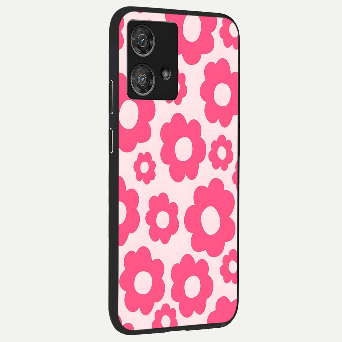 Blush Flower Pop back cover For Moto Edge 40 Neo slim fit glass case with vibrant aesthetic design